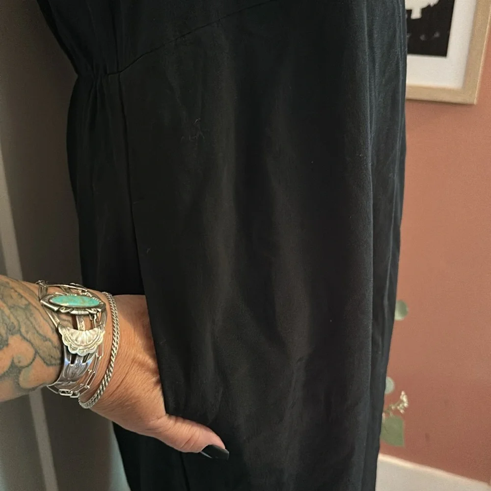 Eileen Fisher Black Sleeveless draped back zipper tencel viscose L ankle jumper